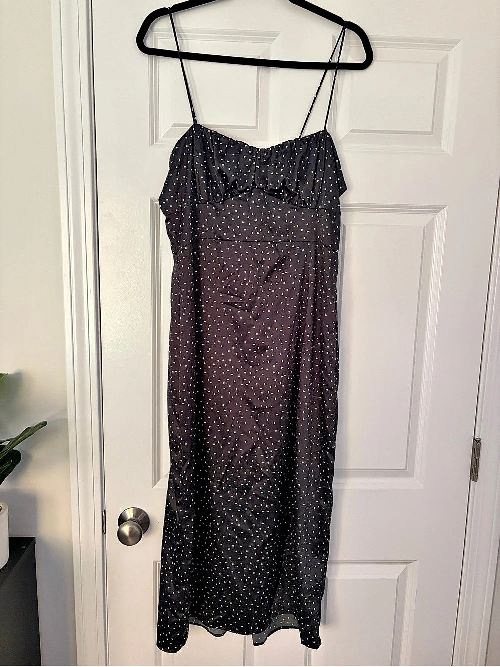 Zara Polka Dot Satin Midi Slip Dress Black & White